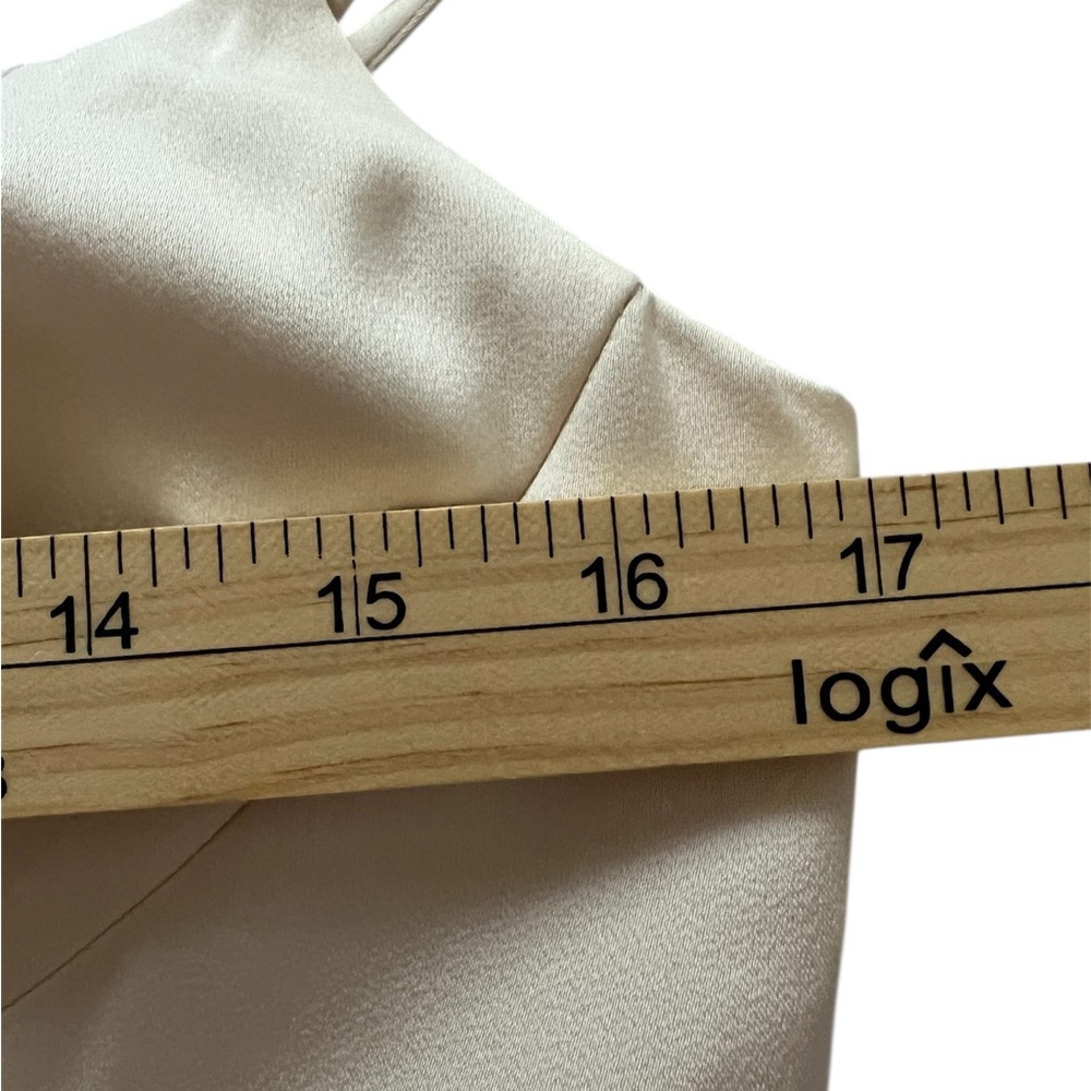 Azazie Atelier Emma Stretch Satin Pleated Midi Dress Corset Cream 10 - Picture 15 of 17
